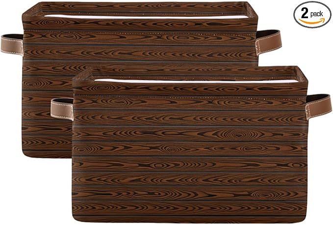 Rustic Grain Storage Bins Collapsible Storage Basket with Metal Frame, Fabric Shelves Bins Closet Baskets with Handles, 2-Pack