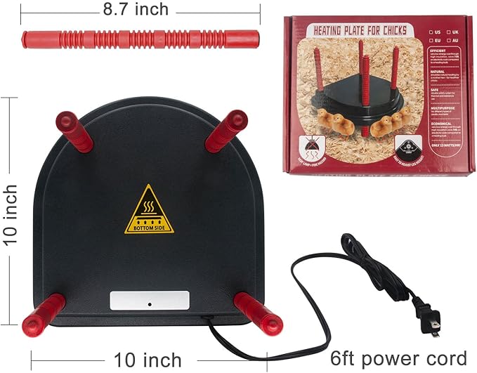Chick Brooder Heating Plate with Comfort Feathers, Chicken Coop Warmer Pad Adjustable Height Poultry Incubator Heater Plate, Warms Up to 15 Chicks - 13 Watts (10" x 10")