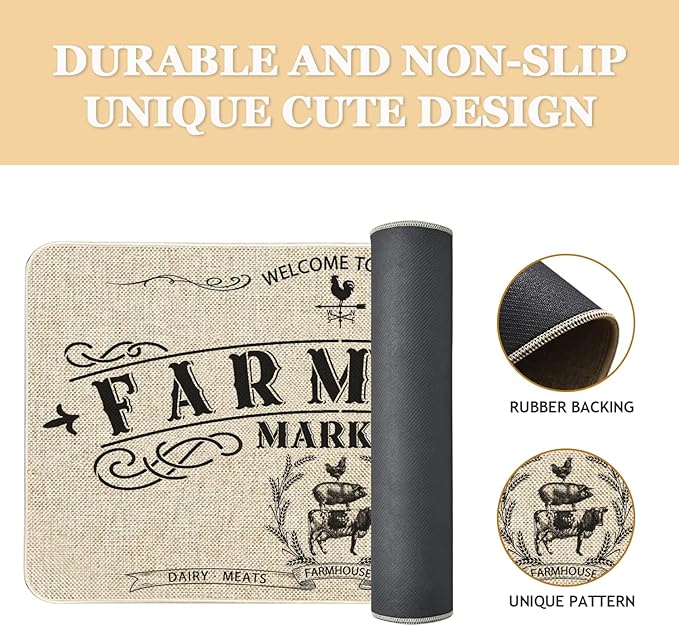 Roszwtit Farmhouse Kitchen Rugs and Mats, Farmhouse Door Mat, Seasonal Washable Non-Slip Floor Mats for Home Kitchen Decor 30x17 Inch