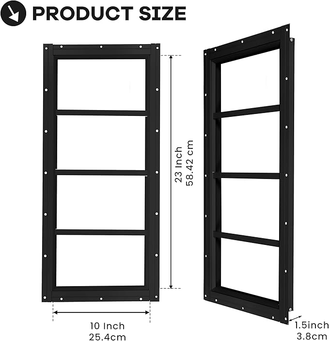 Shed Windows 2 Pack, Transom Windows 10" x 23" with Tempered Glass, Garage Doors Window for Shed, Chicken Coop, Playhouse, Household (Black)