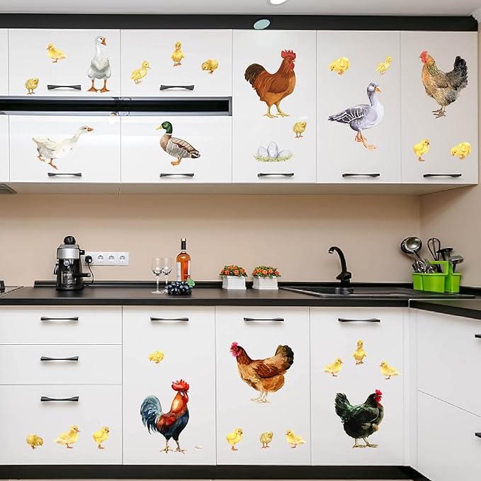 PLIGREAT Farm Poultry Rooster Chickens Duck Wall Stickers, Peel and Stick Wall Decals, Removable Vinyl Wall Sticker for Farmhouse Living Room Farm Store Wall Decoration Home Indoor Wall Art Decor