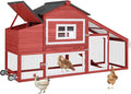Aivituvin Chicken Coop Outdoor with Wheels, Mobile Hen House Wooden Poultry Cage with Run & Waterproof Roof (Red with White)