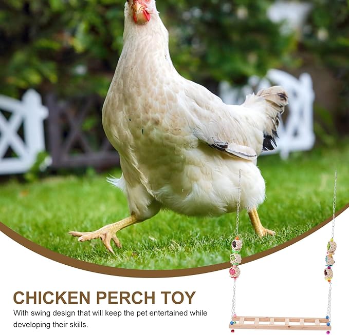 Pet Chicken Swing and Wooden Climbing Ladder for Rooster and Hen, Natural Wood Perch with Suspension Bridge Design, Outdoor Poultry Coop Accessory for Pet Supplies Random Color