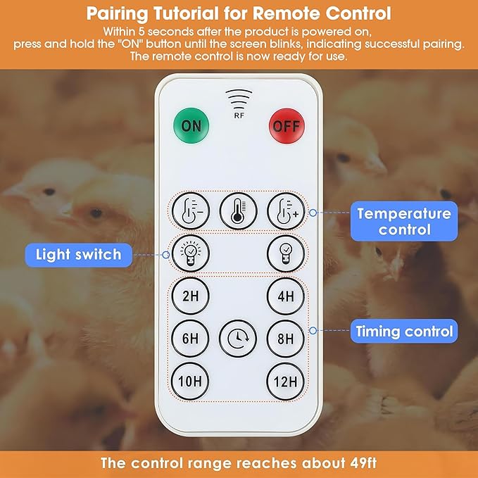 1 Pack Chicken Coop Heater with Remote, 200W Chicken Coop Warmer Temperature Control with Lights, Heat Lamps for Chickens with Digital Display and 5Ft Cable for Reptiles/Duck/Lizard