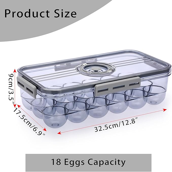 BTSKY Premium Plastic Egg Holder for Fridge - 18 Count Egg Container for Refrigerator, Egg Organizer, Plastic Egg Storage Box with Time Reminer and Lid- Reusable Egg Carton Tray Stackable