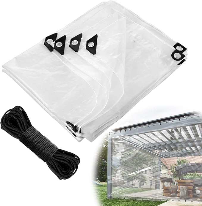 13x16ft Anti-Tear Clear Tarp Waterproof for Patio Winterizing - 5 mil Snowproof & Windproof Clear Plastic Tarps with Grommets for Garden Enclosure Chicken Coop