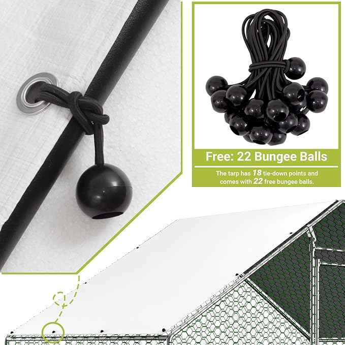Multi-Functional Waterproof and UV-Protected Outdoor Metal Chicken Coop Cover with 22 Free Bungee Balls