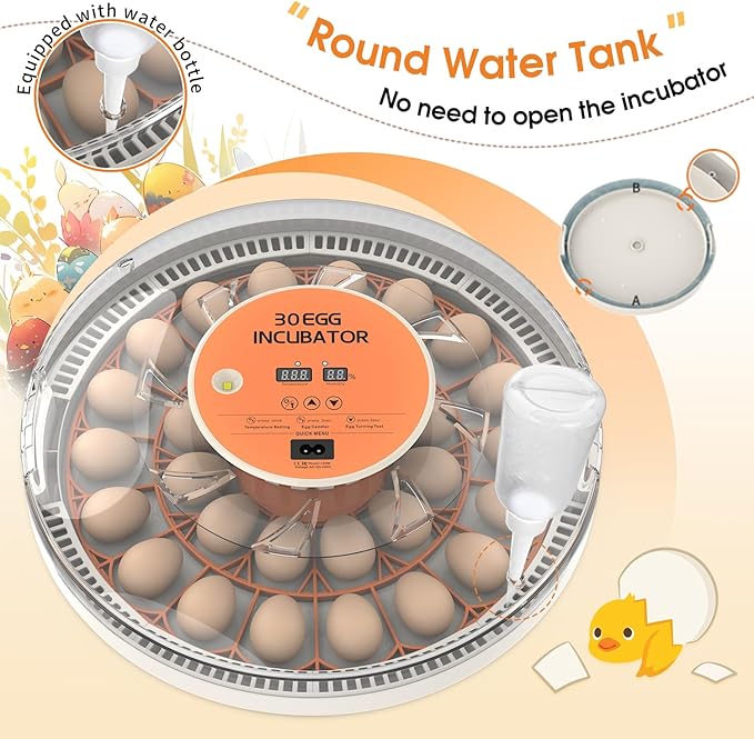 HOWOOIUA 30 Egg Incubator with Automatic Egg Turning, Temperature Control and Humidity Monitor Incubators for Hatching Eggs, Chicken, Ducks, Goose, Pigeon, Quail, Parrot Incubator for Farm, Lab