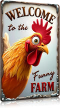 FunnySign Chicken Gifts Rooster Décor Welcome To The Funny Farm Rustic Tin Sign For Home Farm Chicken Coop Decor 8x12 Inch (9707)