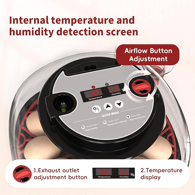 NWH 12 Egg Incubator with Temperature and Humidity Control, Adjustable Turning Time, Automatic Dual Water Bottle Refill, Candling Light, Air Vent, Incubators for Hatching Eggs, Chicken, Ducks, Goose