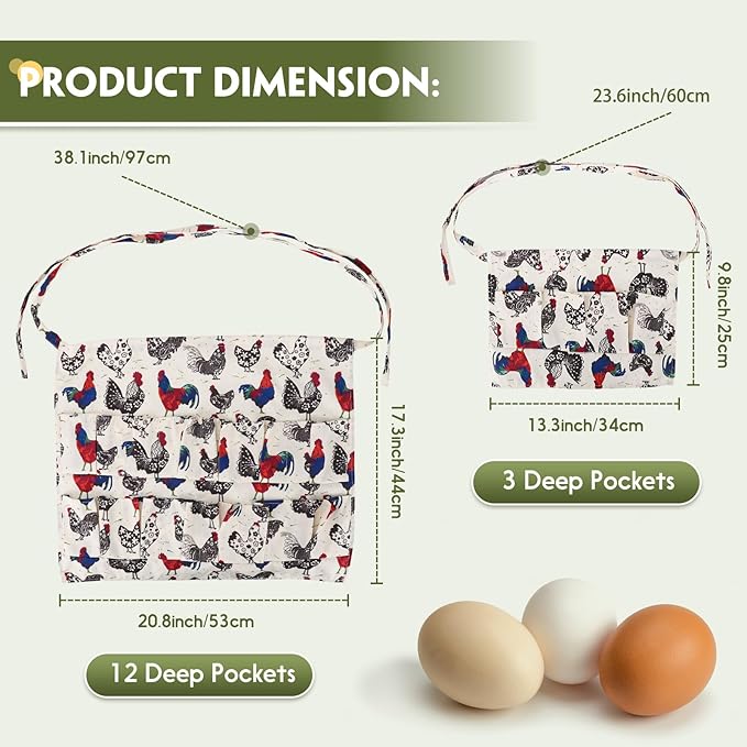 2 Pack Egg Apron Hossmily, Egg Collecting Apron for Chicken Duck Goose Eggs, Chicken Egg Apron for Housewife Farmhouse Kitchen Restaurant Parent-Child Activities, Adult 12 Pockets &Child 3 Pockets