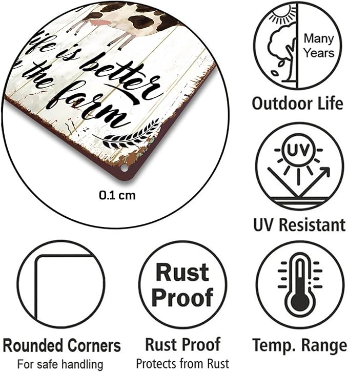 Rustic Farm Animals Metal Sign Vintage Style Life is Better on the Farm Wall Decor for Farmhouse Gift 12x8 Inches