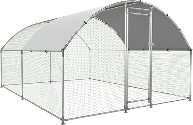 Large Metal Chicken Coop with Run, Walk-in Dome Roof Poultry Cage with Waterproof & Anti-UV Cover for Yard for Ducks & Rabbits