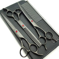 7.0in Professional Pet Grooming Scissors Set,Straight & Thinning & Curved Scissors 3pcs Set with Comb for Dog Grooming,A419 (Black-Grey)