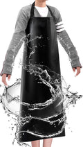 Waterproof Apron 43in PU Leather Heavy Duty for Gardening, Dishwashing, Meat Processing, Car Washing, and Pet Grooming