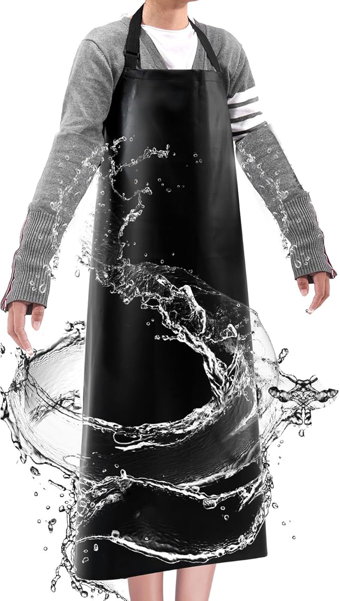 Waterproof Apron 43in PU Leather Heavy Duty for Gardening, Dishwashing, Meat Processing, Car Washing, and Pet Grooming