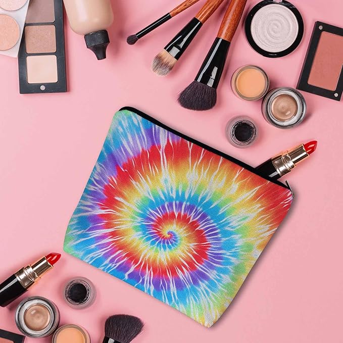 Tie Dye Makeup Bags Makeup Organizer, Spiral Tie Dye Rainbow Flax Toiletry Bags Travel Cosmetic Bag Makeup Purse Pouch Skincare Bag Wallet Bags For Women Female Mom Daughter