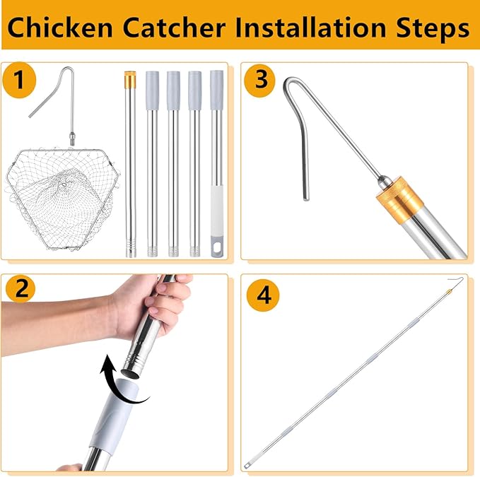 Chicken Catcher,74 inches Adjustable Pole Chicken Catcher Leg Hook, Suitable for Catching Small Duck,Goose,Bird,Fish, Skunk Bat and Raccoon etc（15.3 x 23.2 Inch Net with 75.5 Inch Pole）