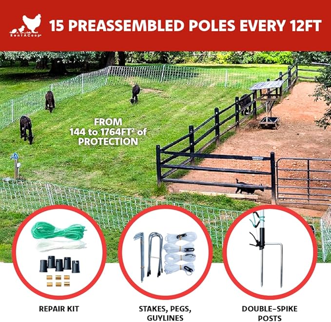 RentACoop Electric Anti-Predator Goat Fence - Suitable for Goats and Larger Animals - Energizer Not Included - 168' L x 42" H