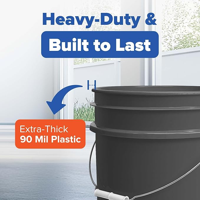 ePackageSupply 5 Gallon Plastic Bucket with Airtight Lid | Made in USA | Food Grade Bucket | BPA-Free | Heavy Duty 90 Mil All Purpose Pail | One 12" Rubber Mallet & One Lid Opener Included | 3 Pack