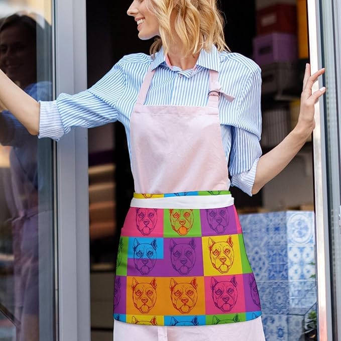 Server Apron with 3 Pockets Waist Waiter Waitress Half Apron Short Aprons
