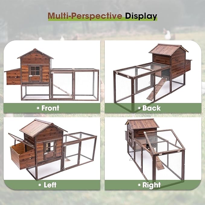 Wooden Chicken Coop, 80IN Outdoor Chicken Cages and Run with Nesting Boxes for 2-4 Chickens, Hen Run Poultry Pet House Rabbit Hutch with Waterproof Roof & Removable Tray for Backyard Poultry (ONE)