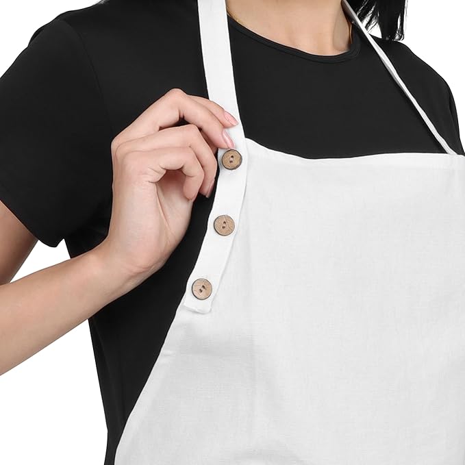 Kitchen Apron Cotton Waterdrop Resistant with adjustable Aprons for Women with Pockets 9 Color option Cooking