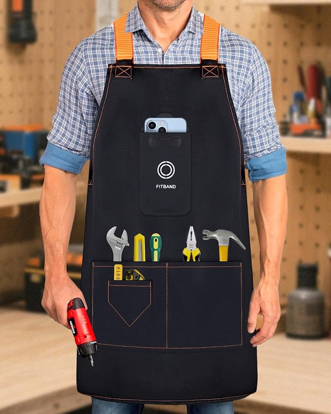Adjustable Work Apron with Secure Multi Phone Pocket - Design for Cooking, BBQ, Gardening, Carpentry, Bartending, Serving