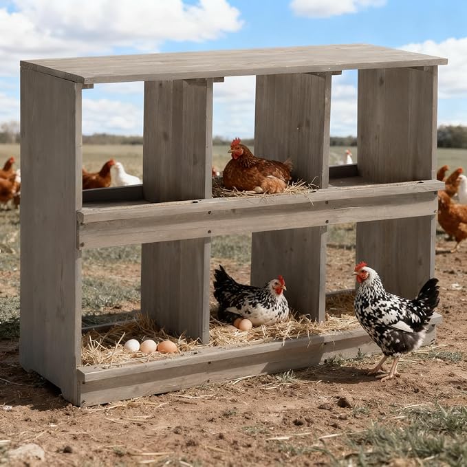 Outvita Nesting Boxes for Chickens 6 Compartments, Wood Chicken Nesting Box Wall Mount, Versatile Use Nest Box for Chicken Coop, Easy to Assemble for Chickens, Hens, Ducks