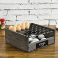 MyGift Vintage Gray Wood Egg Tray Holder with Black Metal, 2 Tier Egg Storage Tray with Erasable Chalkboard Label