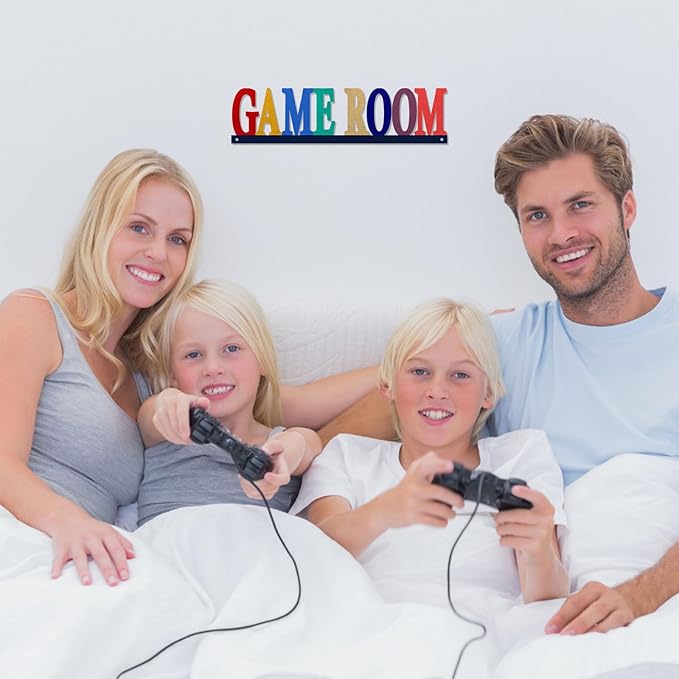 Rustic Metal Game Room Sign Decor, Vintage Gaming Accessories Wall Decor, Gift Art for Boys Girls Gamer, 14.5x3.7 inches, Pop Color