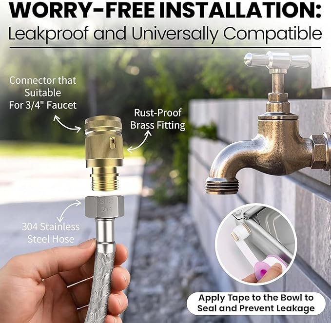 Automatic Chicken Water Dispenser Large 304 Stainless Steel Duck Waterer Outdoor Heavy-Duty Self Refilling Watering System with Installation Accessories Cleaning Brush