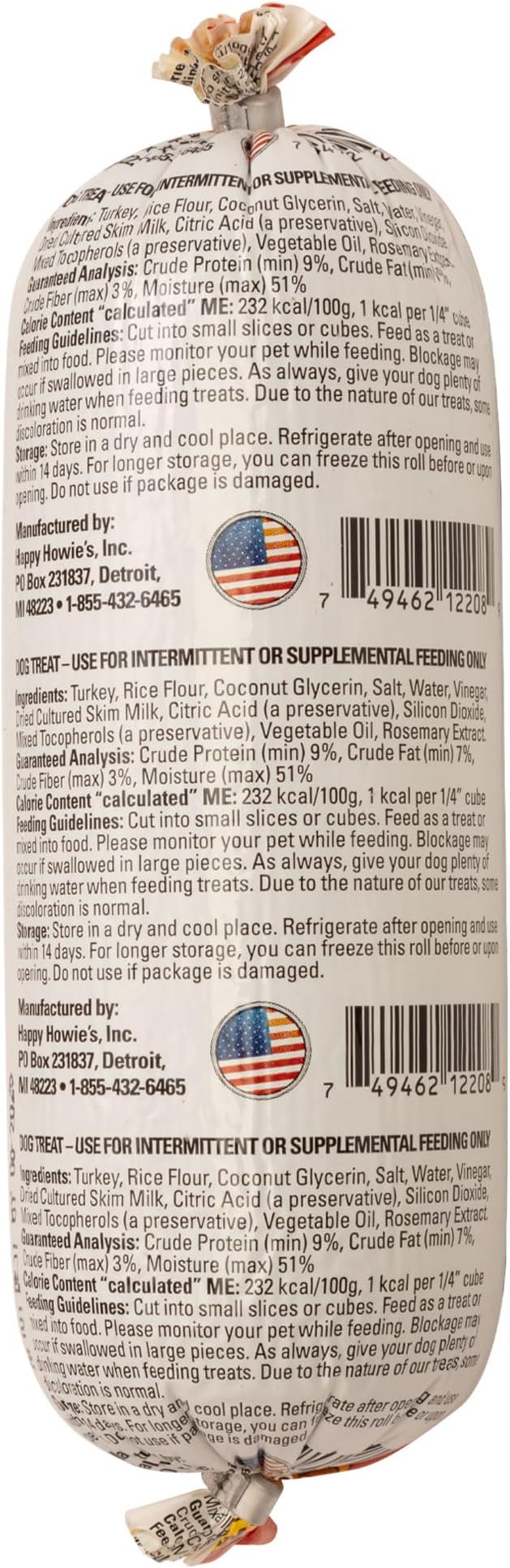 Happy Howie's Soft Meat Roll Treat - Soft Dog Food Rolls, High Protein, Natural Ingredients, for All Dogs, Made in USA - Turkey, 7 Oz (Pack of 4)