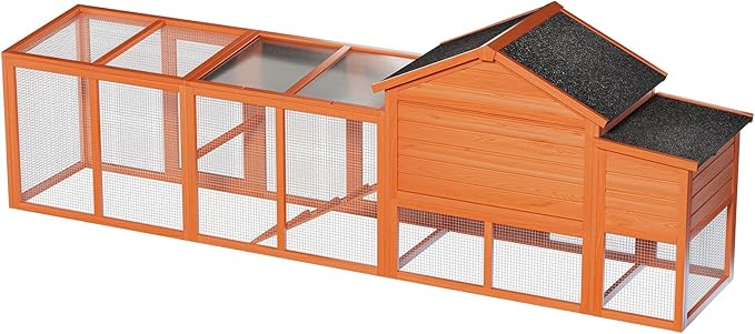 Large Wooden Chicken Coop Outdoor Hen House with Run, Waterproof Roof & Nesting Box, Secure Lock, Removable Tray, Ramp & Perch for 2–4 Chickens or Small Pets (Natural, 113.5")