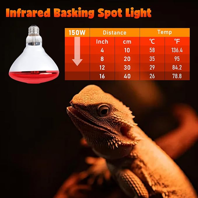 LUCKY HERP Heat Lamp Bulbs for Chickens, 150W Infrared Heat Lamp 1 Pack, Red Heat Lamp Bulbs for Reptiles, Pets, Brooder Coop and Poultry
