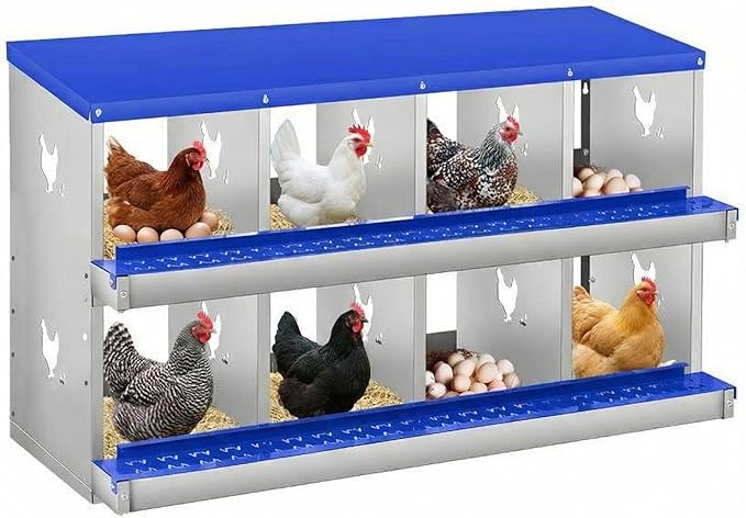 Chicken Nesting Box, 6/8/10 Compartment Metal Nesting Box,Wall Mount Chicken Nesting Boxes for Laying Eggs,Easy Egg Collection,6 Room Nest Boxes for Chickens
