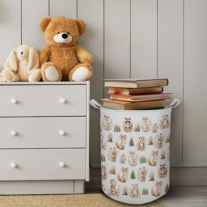 Kids Nursery Laundry Basket, Toybox for Girls Boys, Cute Boho Woodland Animals Laundry Hamper Waterproof Collapsible Storage Bin Organizer for Bedroom Bathroom Kids Toddler Room Clothes Toys