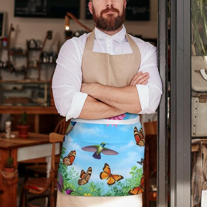 Unisex Chef Waiter Apron Waist Half Short Serving Aprons with 3 Pockets