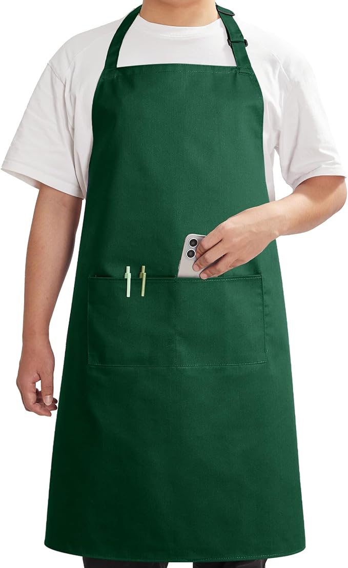 Syntus Adjustable Bib Apron with 2 Pockets Cooking Kitchen Aprons for Women Men Chef