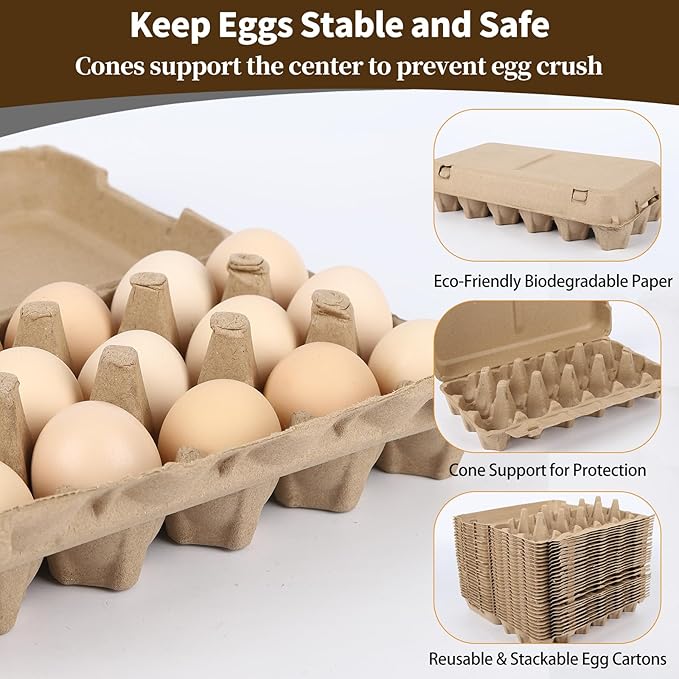 30 Pack Egg Cartons 18 Count - 3x6 Grids Egg Cartons for Fresh Eggs, Sturdy Cardboard Eggs Storage Containers for Household, Kitchen, Farm, Market