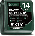 Sunvigor Tarp Waterproof 8x16Ft, Extra Thick 14 Mil Heavy Duty Tarp Cover, Tear & Fade Resistant, Outdoor Tarps with Brass Grommets and Reinforced Edges for Roof, Camping, Patio, Boat (Green)