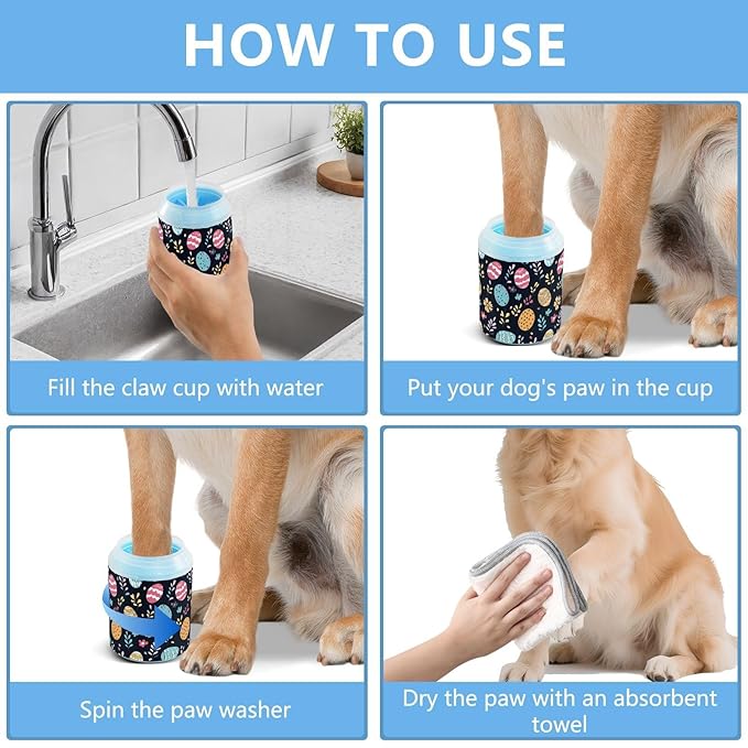 Fustylead Colorful Easter Eggs and Floral Dog Paw Washer for Muddy Paws, Gentle Paw Cleaning Cup for Small & Medium Dogs/Cats, Easy to Use and Travel-Friendly