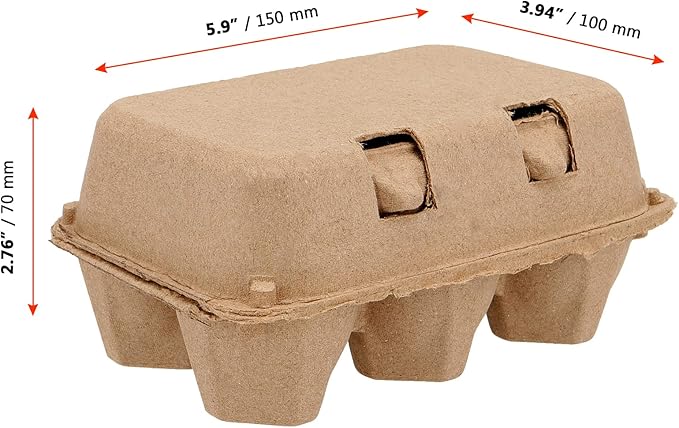 SINJEUN 50 Pack Egg Cartons, 6 Count Pulp Fiber Empty Egg Carton, Eggs Storage Containers for Family, Farm, Travel, Market, Brown