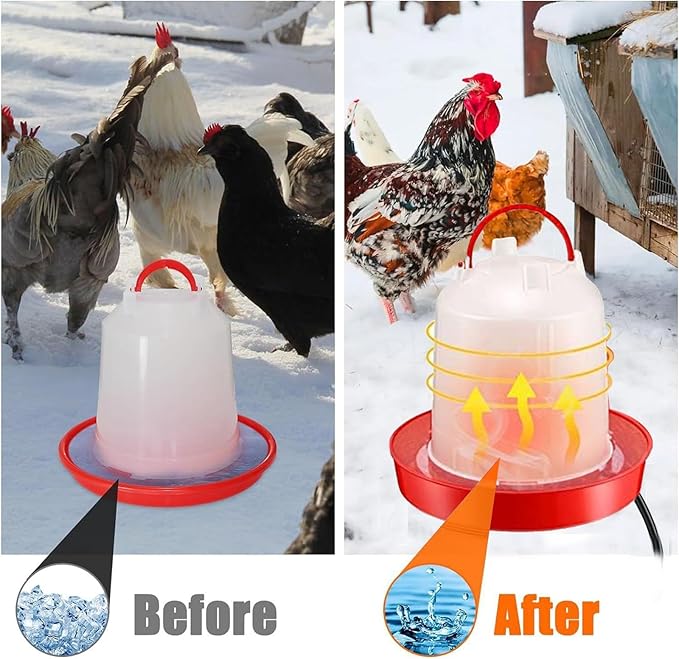 Heated Chicken Waterer, Thermostatically Controlled Heated 6L Outdoor Hanging Heated Poultry Waterer, Chicken Water Heater for Winter Chickens Duck Goose Turkey Coop (red_1pc, 11.02inch)