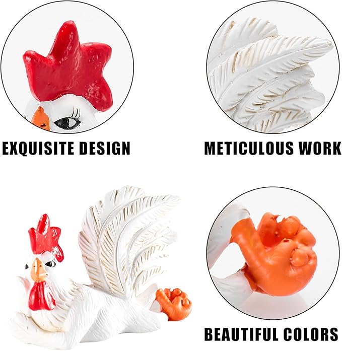 Rooster Statue,Rustic Country Kitchen Decor, Stylish Collectable Painted Chicken Statue,Farm Animal Table Ornament as Housewarming Resin Gifts,Meditation Spoof Rooster