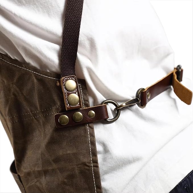 Midkit One Size Fits Utility Apron Adjustable Cross-Back Straps Multi-Use Portable Waxed Canvas Aprons With 5 Tool Pockets