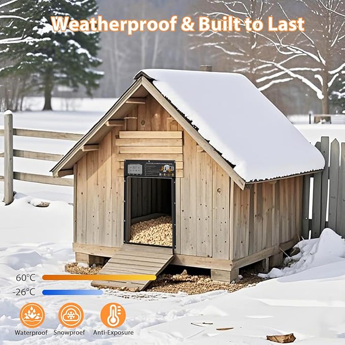 Automatic Chicken Coop Door Solar Powered with Timer & Light Sensor, Motion Sensor, LCD Display & Remote Control, Weatherproof Chicken Door for Chicken, Ducks, Rabbits