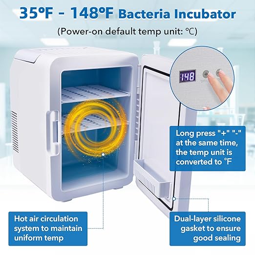 10L Incubator, 35-148℉ Bacteria Incubator, Thermostatic Cabinet Incubator for Lab General Purpose, Petri Dishes, Seed, 12V/110V