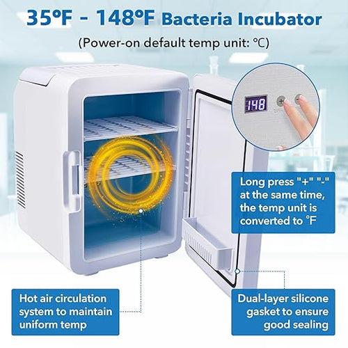 10L Incubator, 35-148℉ Bacteria Incubator, Thermostatic Cabinet Incubator for Lab General Purpose, Petri Dishes, Seed, 12V/110V