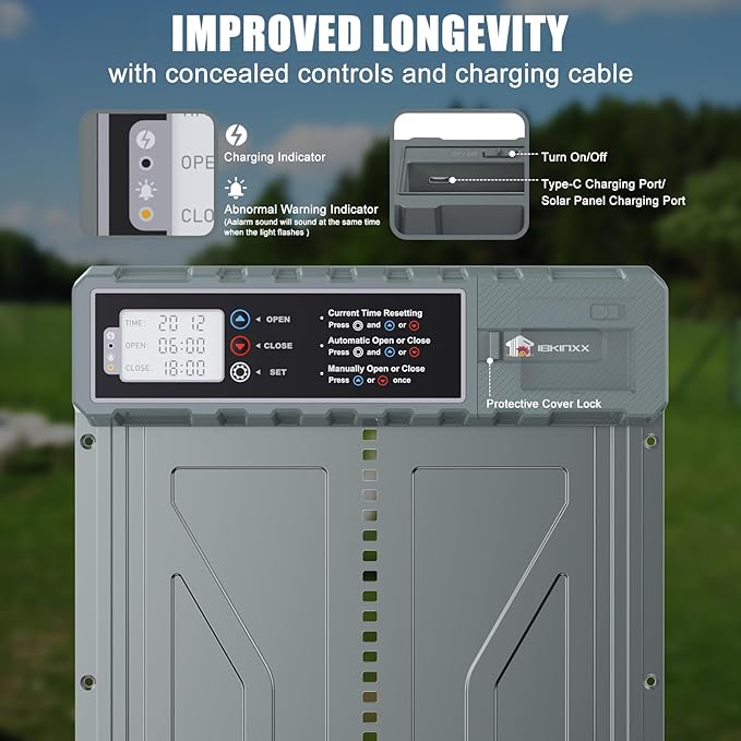 Automatic Chicken Coop Door Solar Powered with Timer, Remote Control, Anti-Pitch Aluminum Alloy Auto House Door for Chicken, Duck, Poultry, Weatherproof, Blue